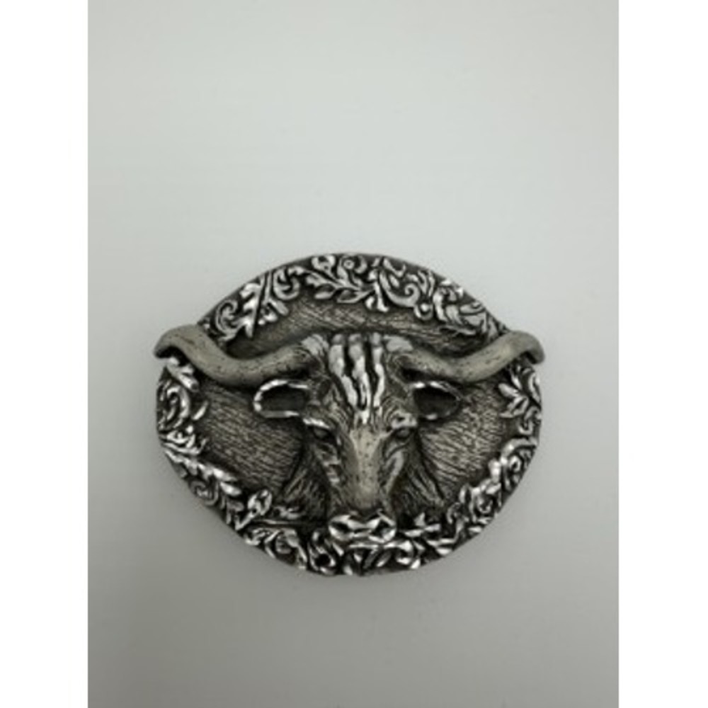 Ege Vintage Silver-Tone Longhorn Bull Belt Buckle Western Cowboy Ornate Floral